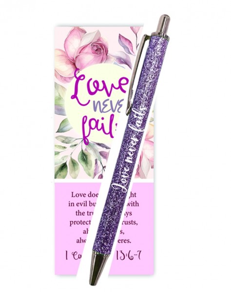 Glitter Gel Pen with bookmark - Love