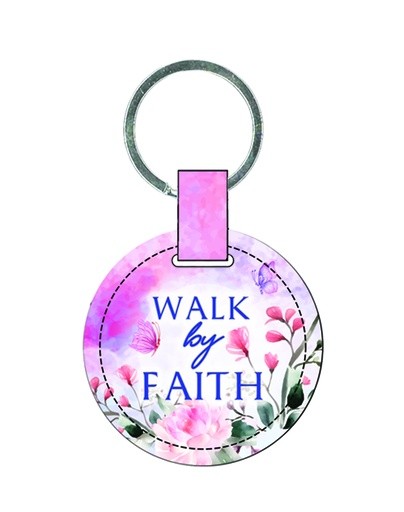 key chain leather round - faith